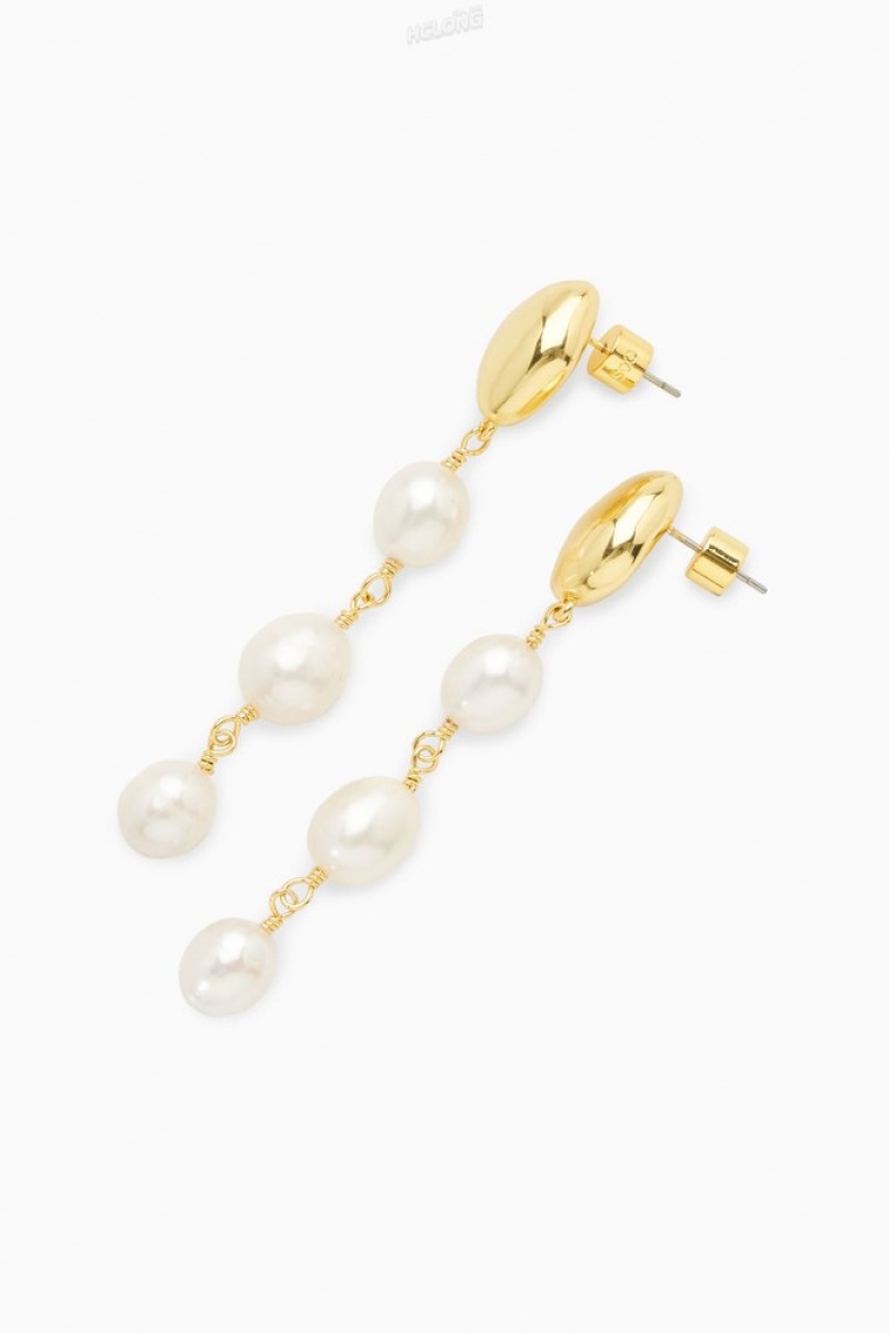 Gold COS Freshwater Pearl Dangly Earrings Jewelry & Jewellery | 950613-OZN