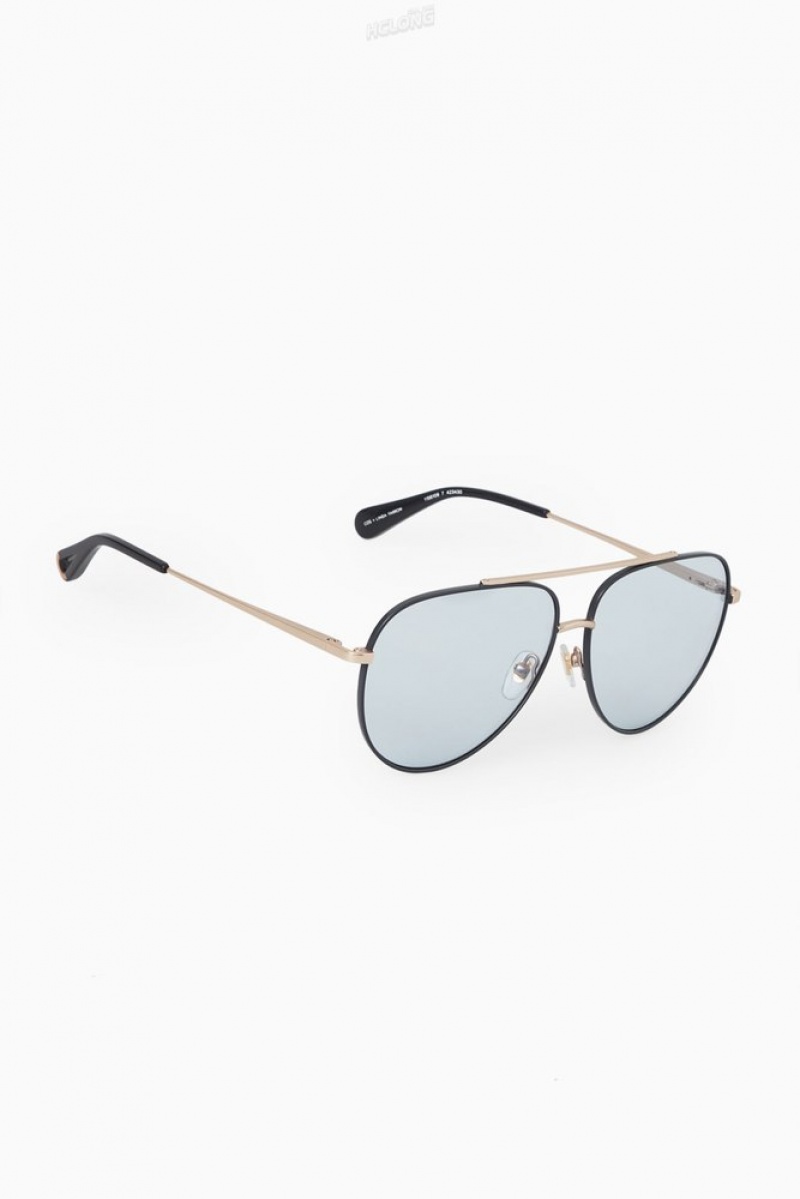 Gold / Black COS The Aviator Metal Sunglasses Sunglasses | 725460-ZCO