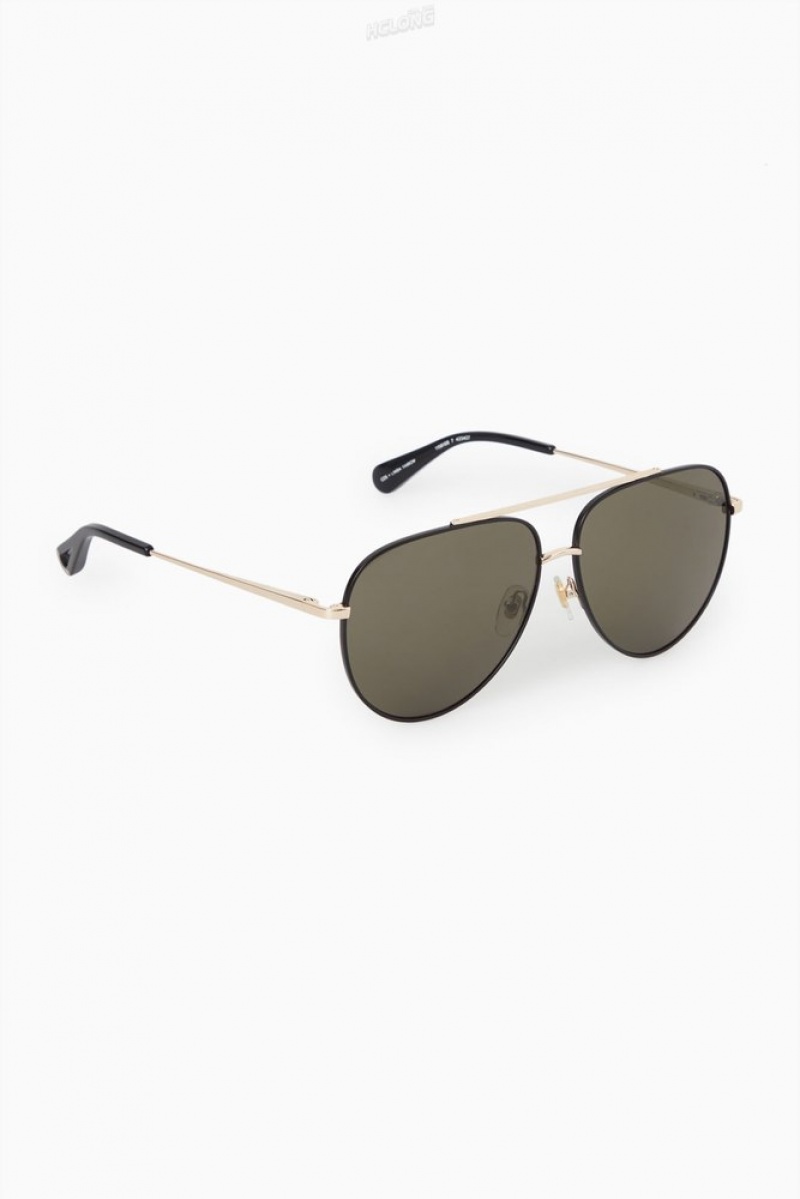 Gold / Black COS The Aviator Metal Sunglasses Sunglasses | 062159-AVJ