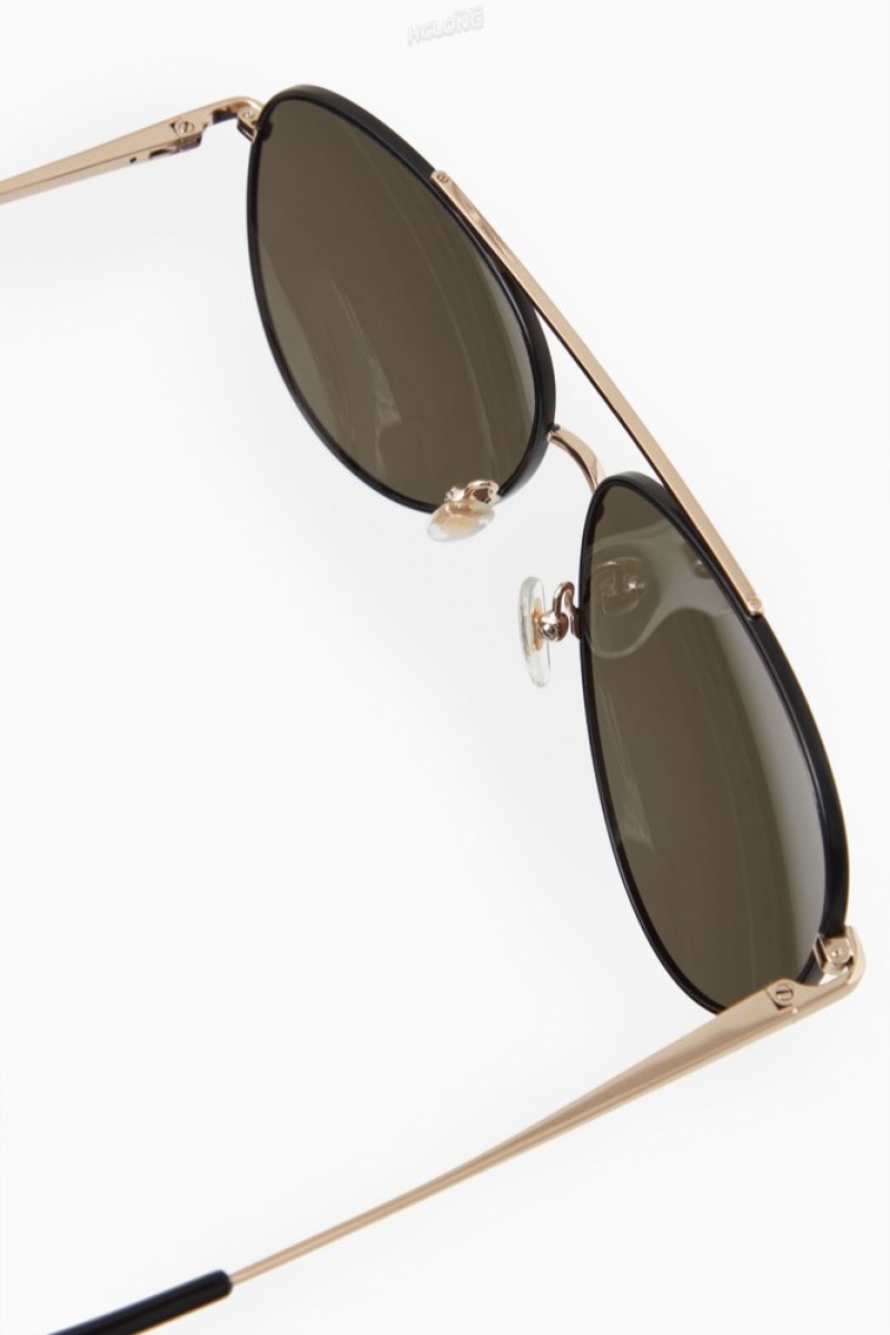 Gold / Black COS The Aviator Metal Sunglasses Sunglasses | 062159-AVJ