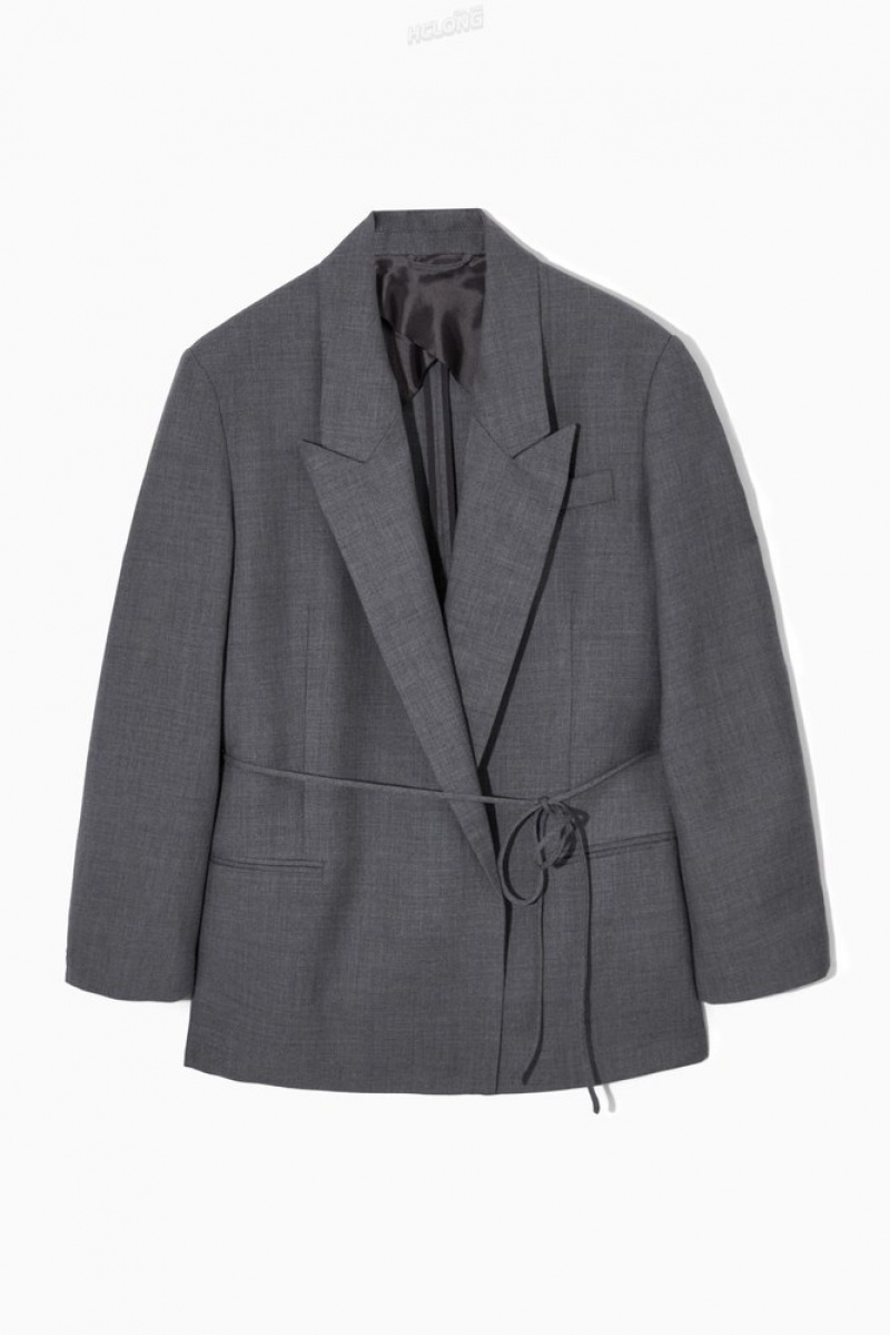 Gray COS Belted Double-Breasted Wool Blazer Blazers & Tailoring | 245708-GSC