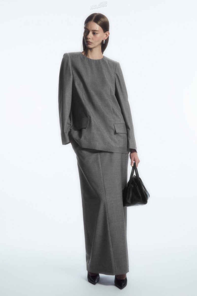 Gray COS Deconstructed Power-Shoulder Wool Top Shirts & Blouses | 917583-LMP