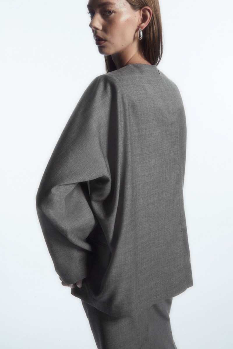 Gray COS Deconstructed Power-Shoulder Wool Top Shirts & Blouses | 917583-LMP