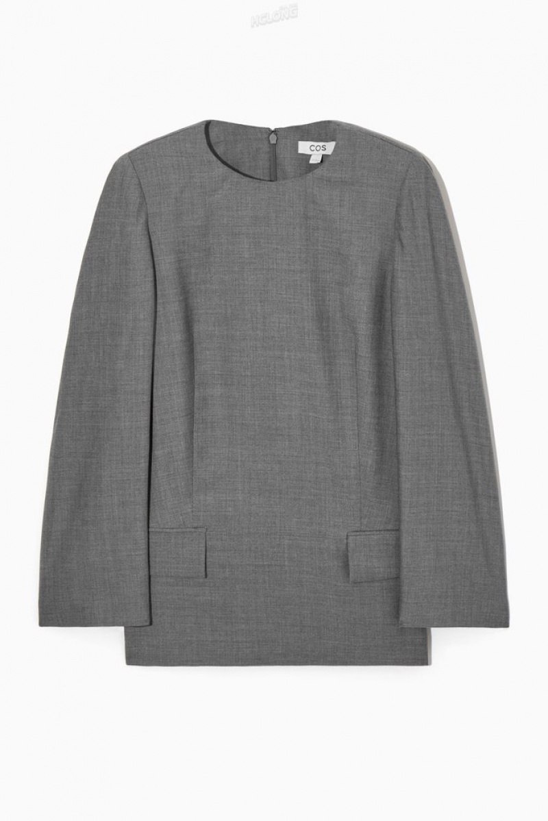 Gray COS Deconstructed Power-Shoulder Wool Top Shirts & Blouses | 917583-LMP