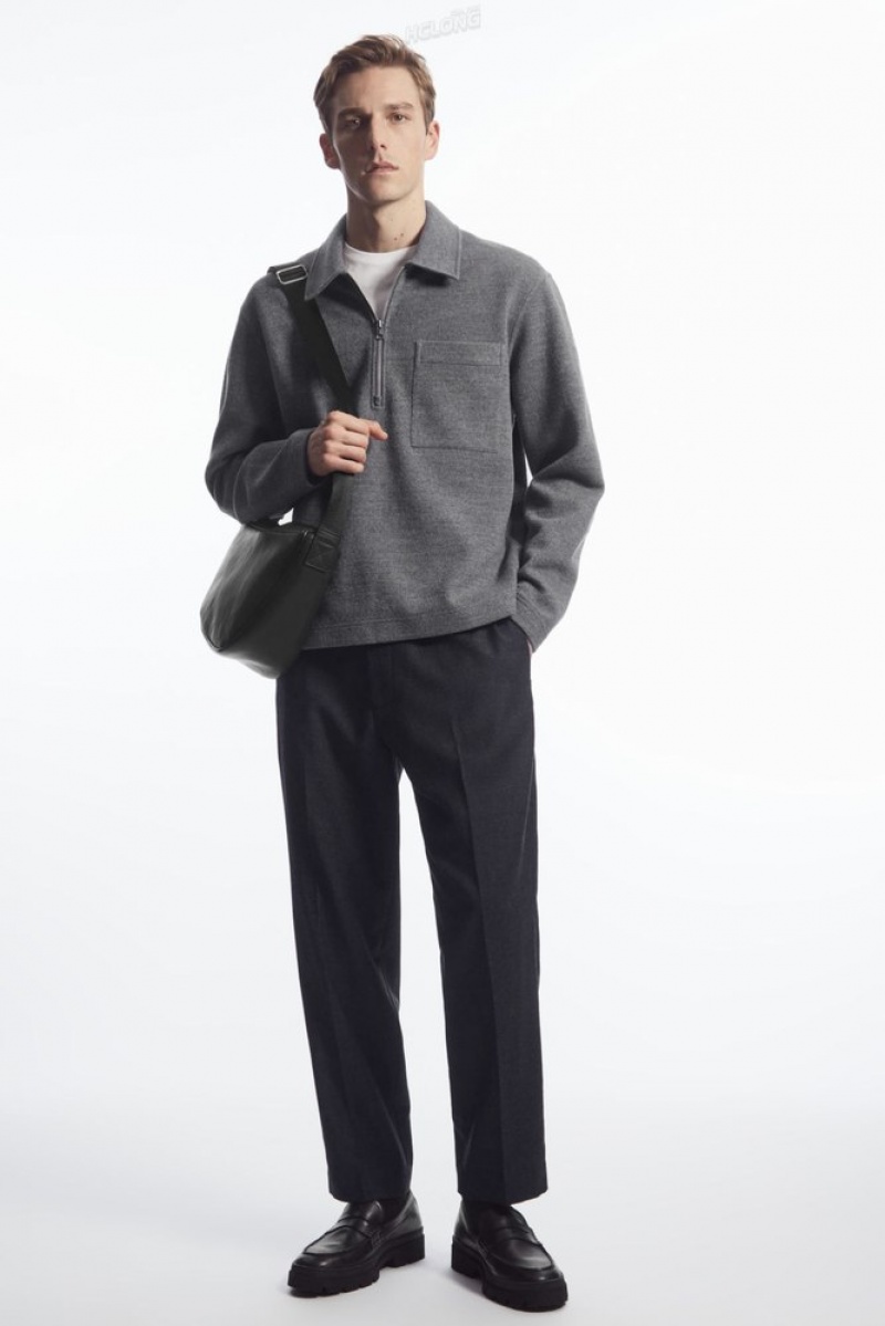 Gray COS Half-Zip Wool-Blend Sweater Sweatshirts & Hoodies | 853970-ESJ