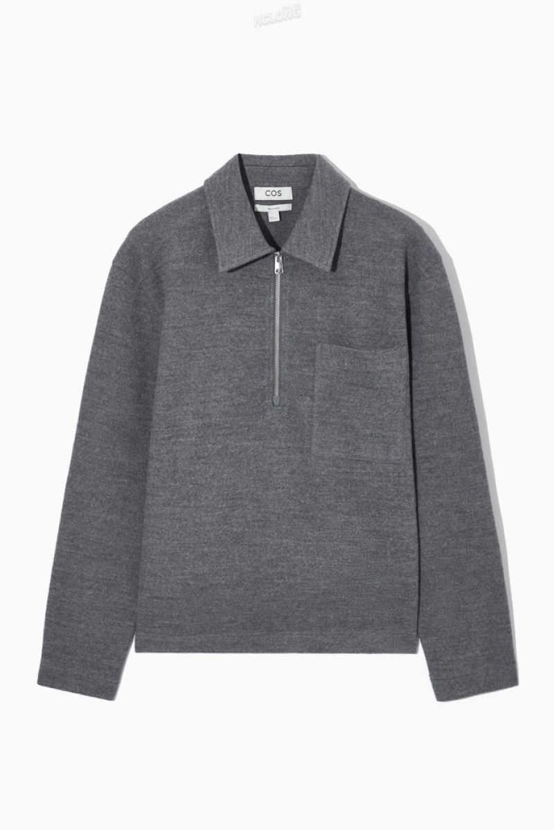 Gray COS Half-Zip Wool-Blend Sweater Sweatshirts & Hoodies | 853970-ESJ