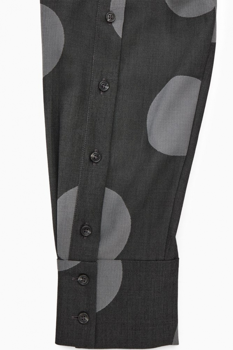 Gray / Polka-Dot COS Polka-Dot Deconstructed High-Neck Blouse Shirts & Blouses | 368502-TSF