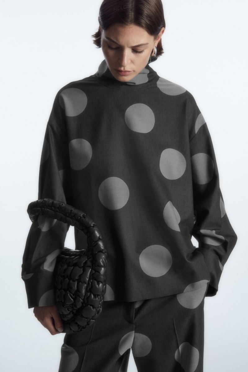 Gray / Polka-Dot COS Polka-Dot Deconstructed High-Neck Blouse Shirts & Blouses | 368502-TSF