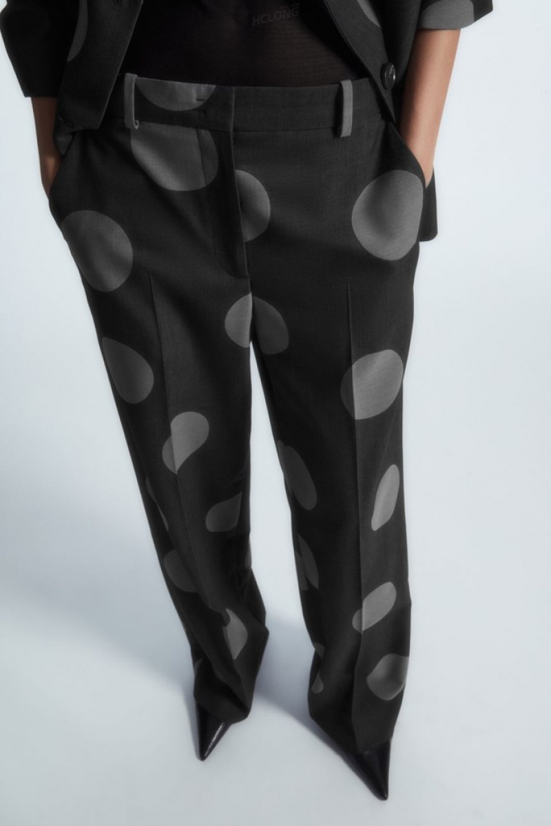 Gray / Polka Dot COS Polka-Dot Wool-Blend Straight-Leg Pants Pants | 301782-PBE