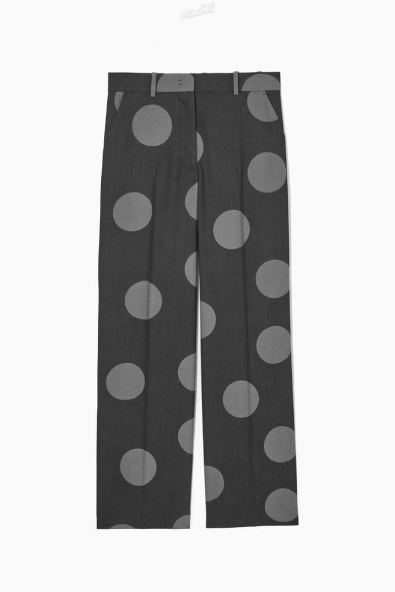 Gray / Polka Dot COS Polka-Dot Wool-Blend Straight-Leg Pants Pants | 301782-PBE