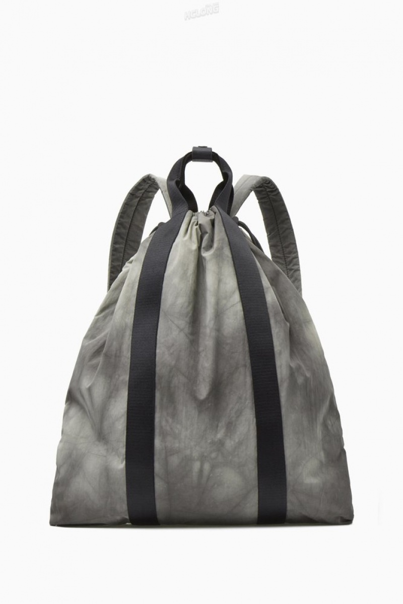 Gray / Printed COS Tie-Dye Print Drawstring Backpack - Nylon Bags & Wallets | 694853-AXK