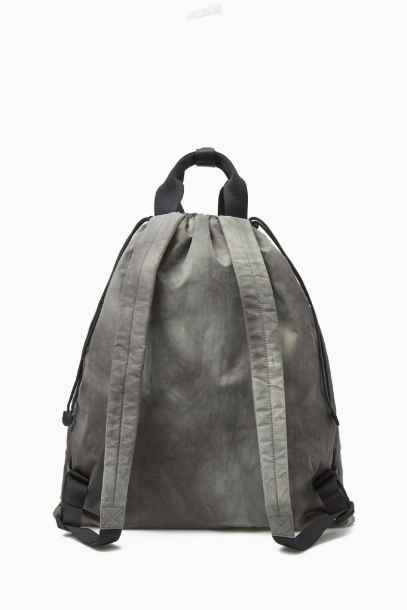 Gray / Printed COS Tie-Dye Print Drawstring Backpack - Nylon Bags & Wallets | 694853-AXK