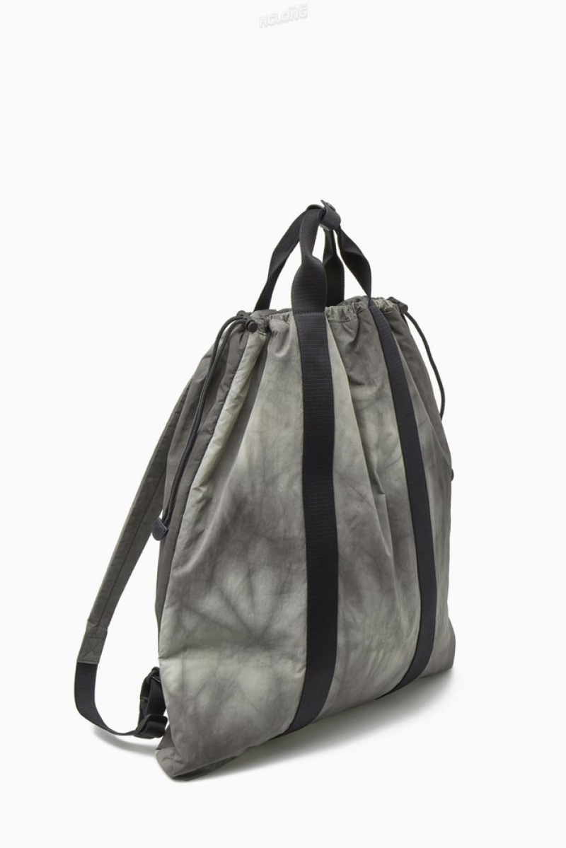 Gray / Printed COS Tie-Dye Print Drawstring Backpack - Nylon Bags & Wallets | 694853-AXK