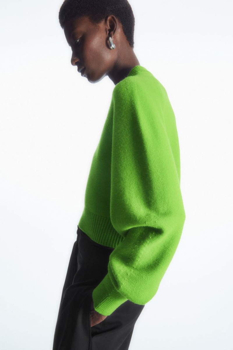 Green COS Cropped V-Neck Wool Jumper Knitwear & Cardigans | 375894-KPT