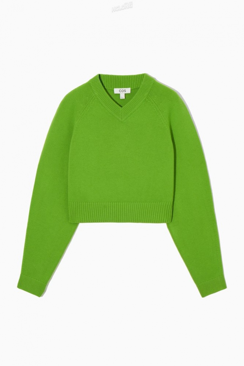 Green COS Cropped V-Neck Wool Jumper Knitwear & Cardigans | 375894-KPT