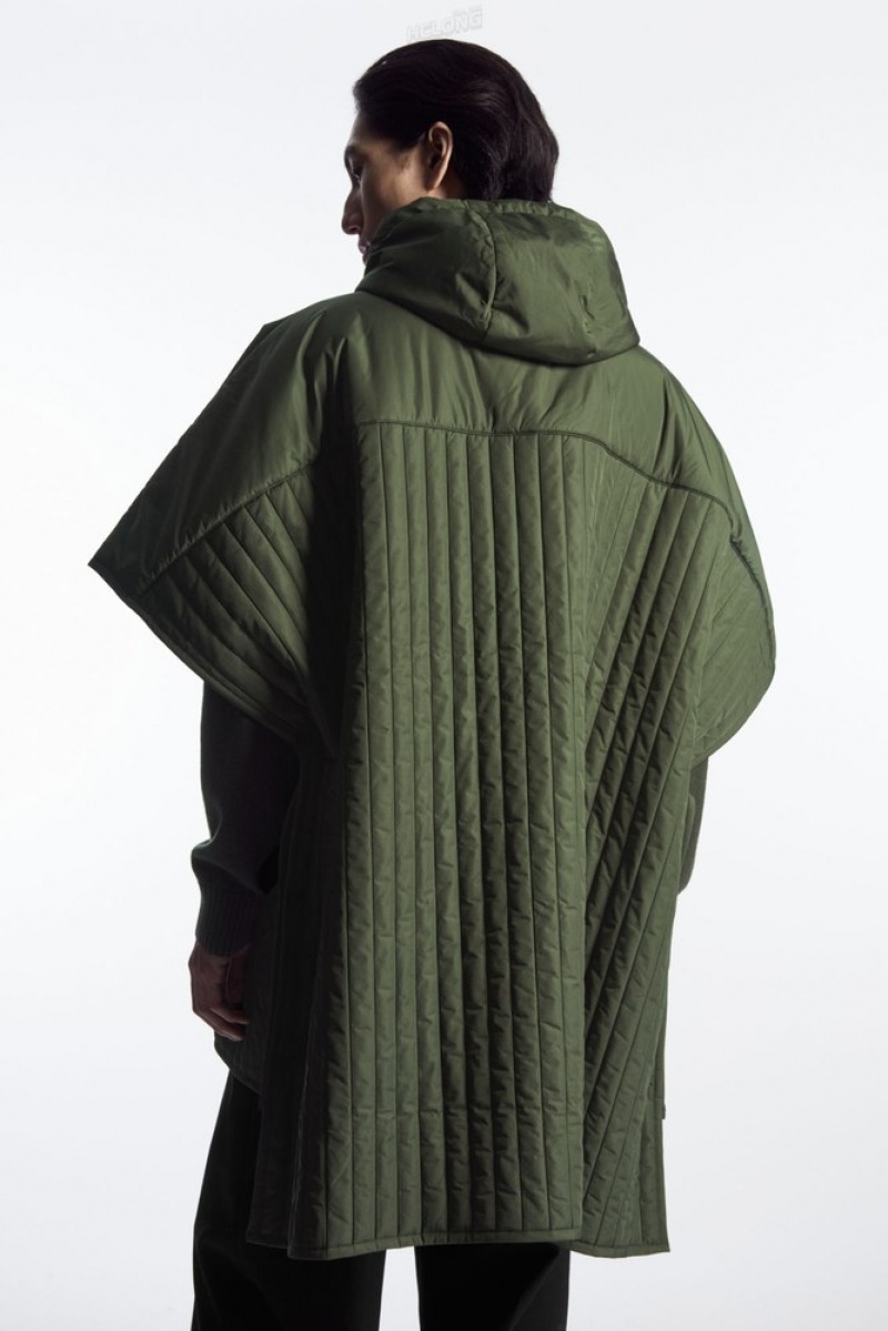 Green COS Hooded Quilted Hybrid Gilet Coats & Jackets | 820937-FDJ