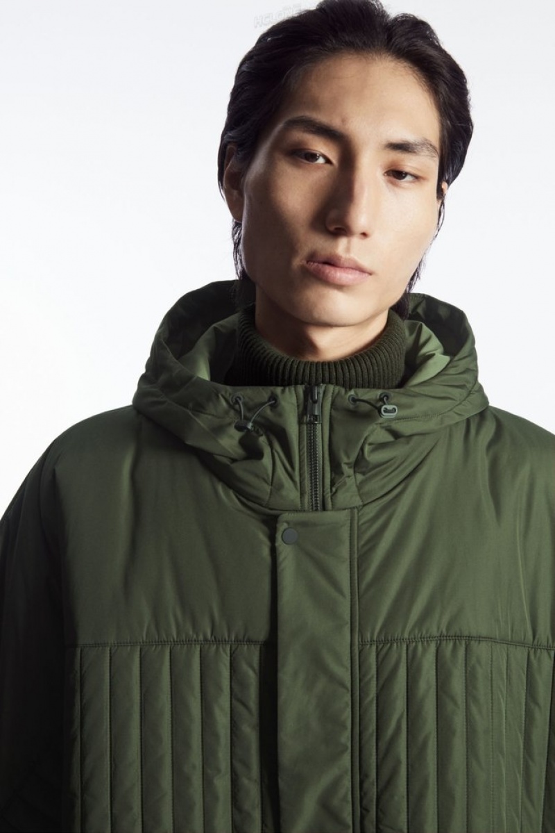 Green COS Hooded Quilted Hybrid Gilet Coats & Jackets | 820937-FDJ