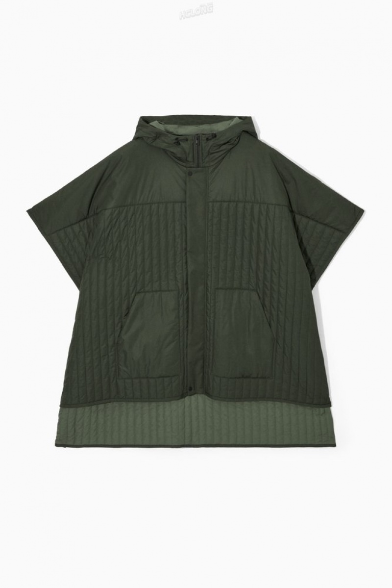 Green COS Hooded Quilted Hybrid Vest Coats & Jackets | 650273-KOP