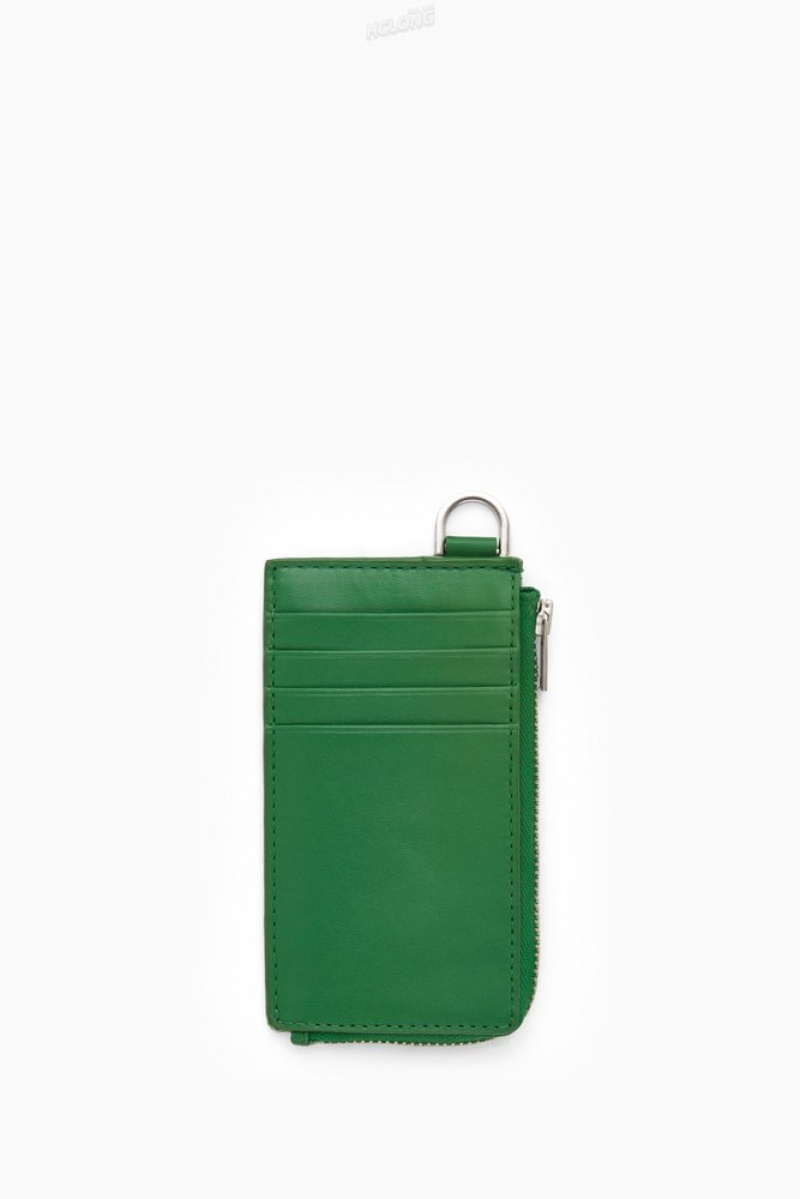 Green COS Leather Zipped Cardholder Cardholder | 193274-JFB