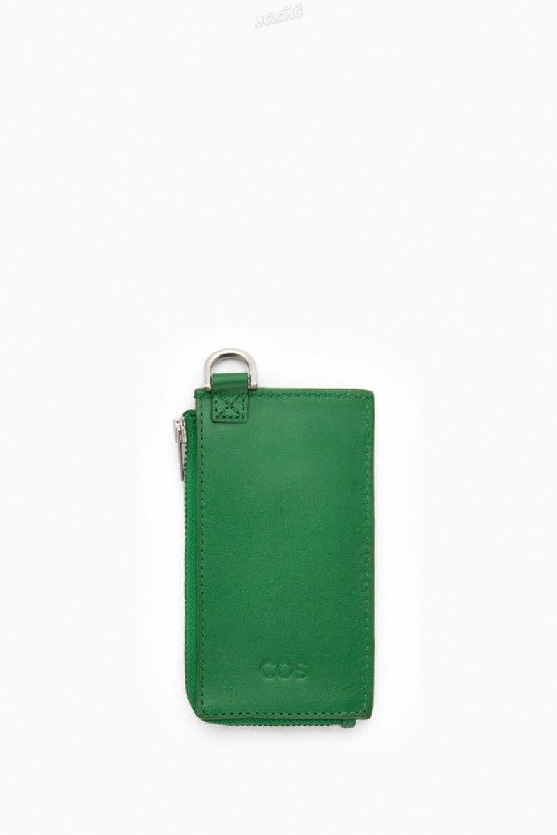 Green COS Leather Zipped Cardholder Cardholder | 193274-JFB