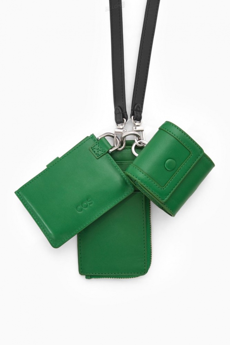 Green COS Leather Zipped Cardholder Cardholder | 193274-JFB