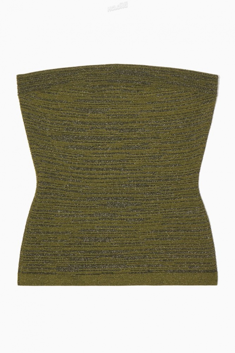 Green COS Sparkly Textured Bandeau Tops | 768094-PAF