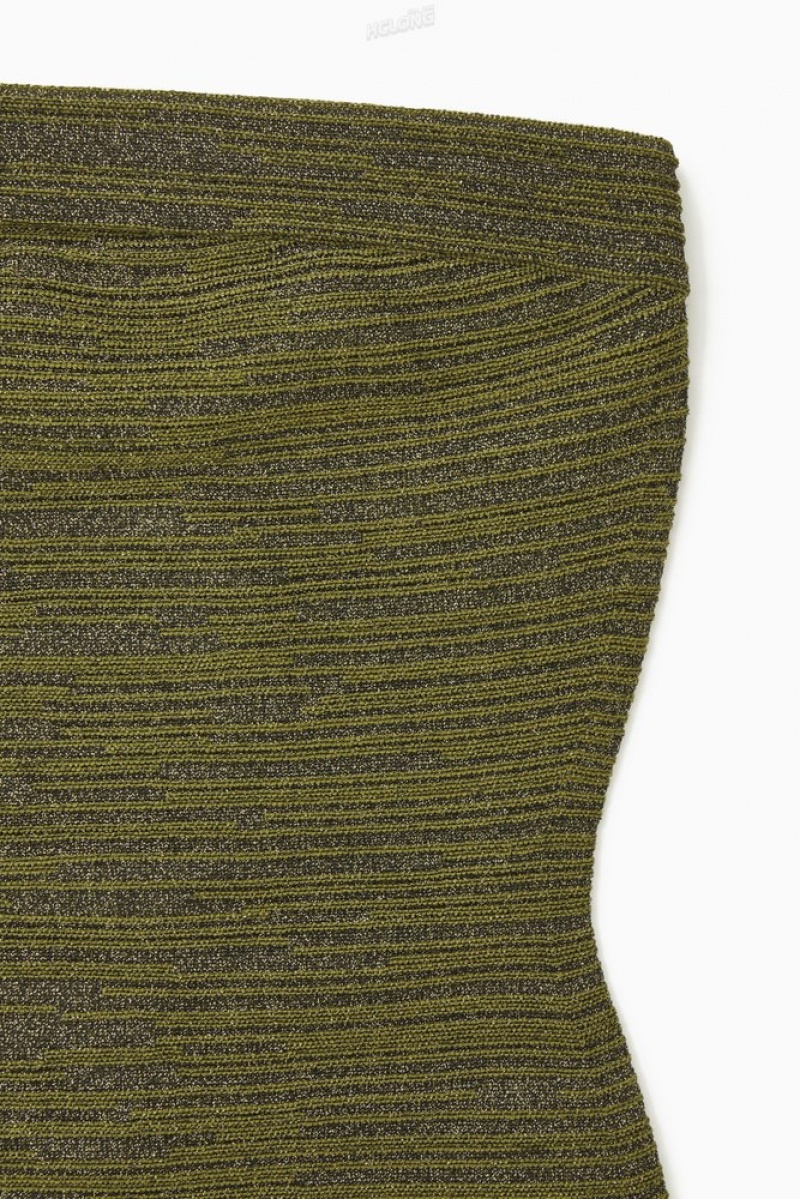 Green COS Sparkly Textured Bandeau Tops | 768094-PAF