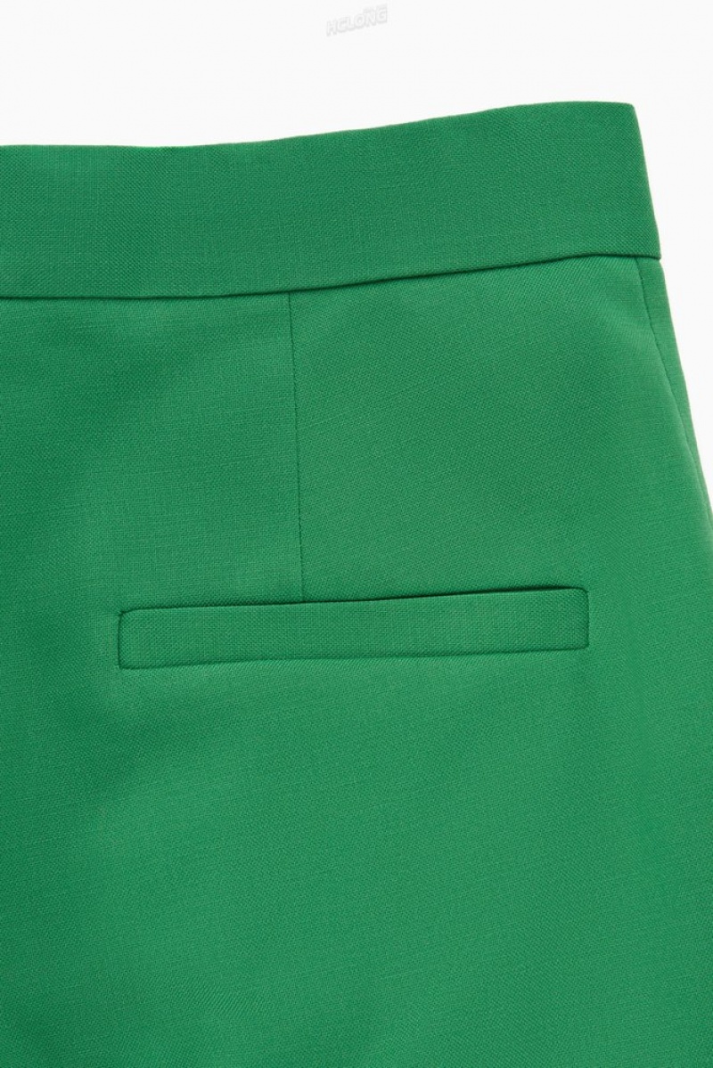 Green COS Straight-Leg Wool Trousers Trousers | 429618-DEC