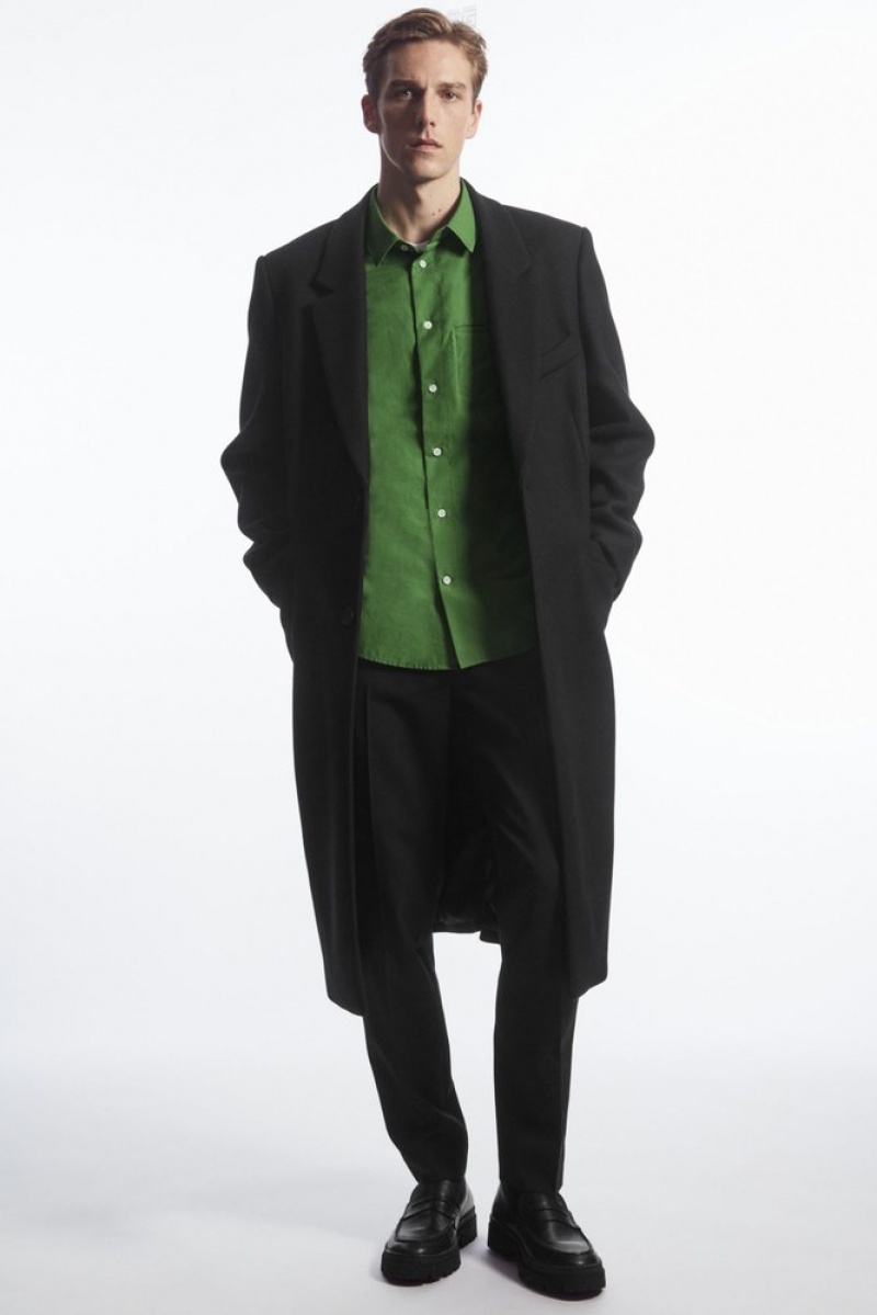 Green COS Topstitched Poplin Shirt Shirts | 950672-VOU