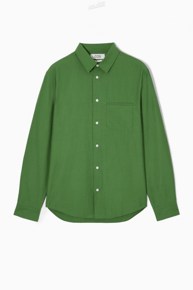 Green COS Topstitched Poplin Shirt Shirts | 950672-VOU