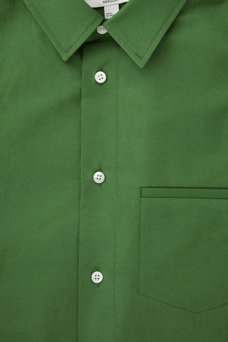 Green COS Topstitched Poplin Shirt Shirts | 950672-VOU