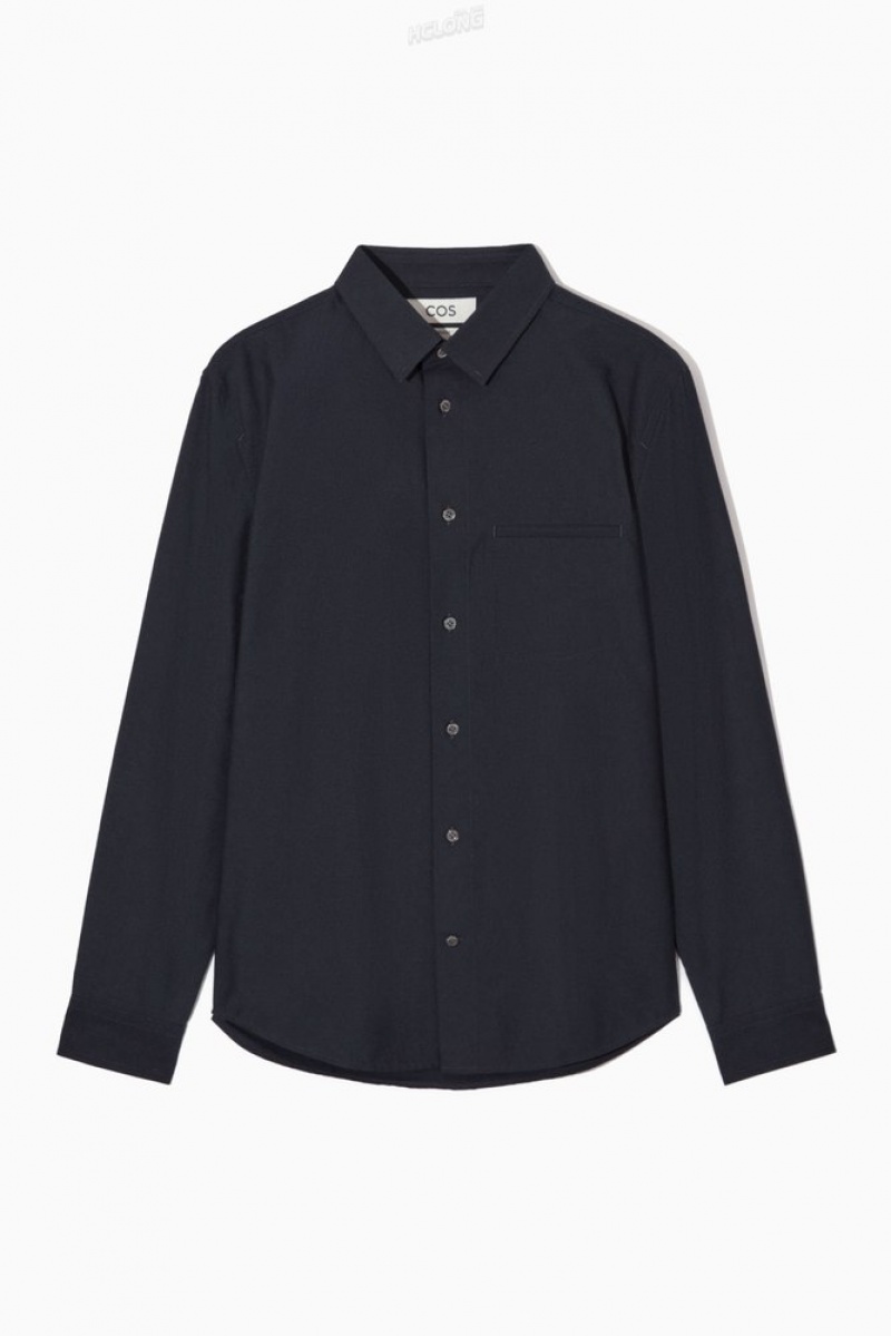 Green COS Topstitched Poplin Shirt Shirts | 625309-ZOW