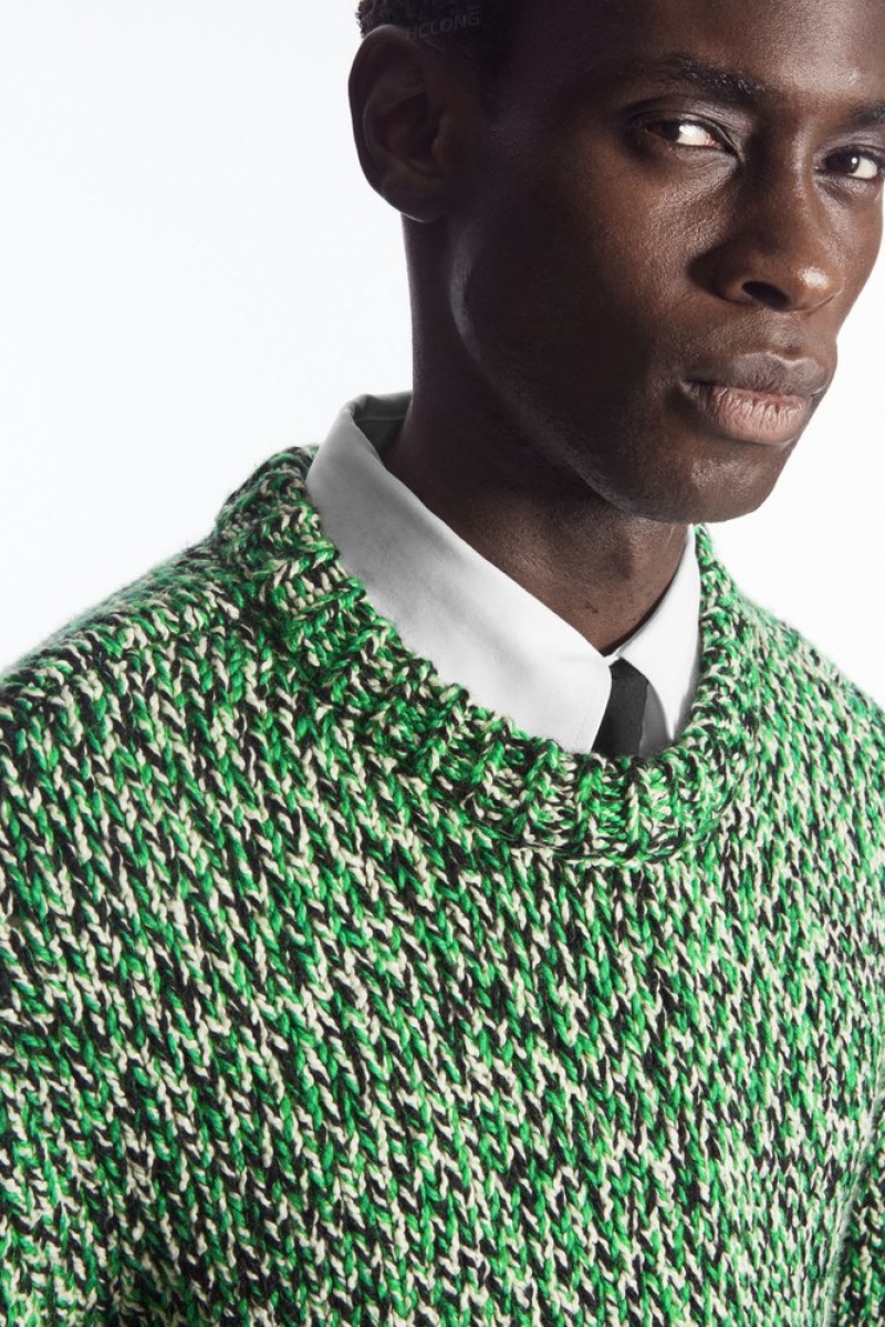 Green / Black / White COS Tri-Tone Wool Crew-Neck Jumper Knitwear | 016293-BKF