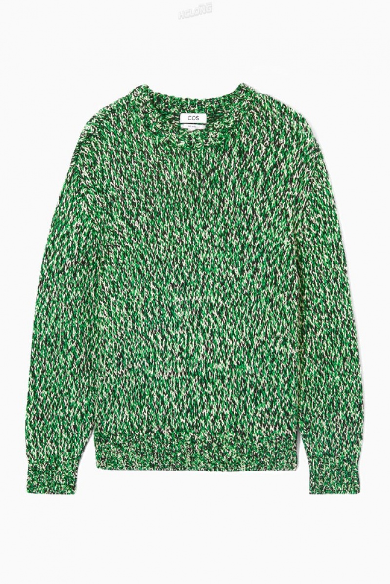 Green / Black / White COS Tri-Tone Wool Crew-Neck Jumper Knitwear | 016293-BKF