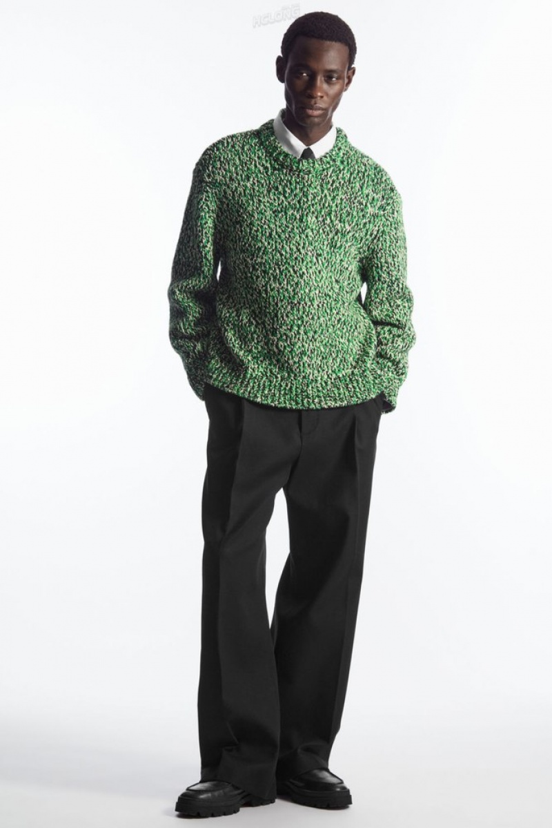 Green / Black / White COS Tri-Tone Wool Crew-Neck Sweater Sweaters & Cardigans | 018354-FTS