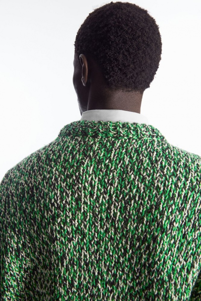 Green / Black / White COS Tri-Tone Wool Crew-Neck Sweater Sweaters & Cardigans | 018354-FTS