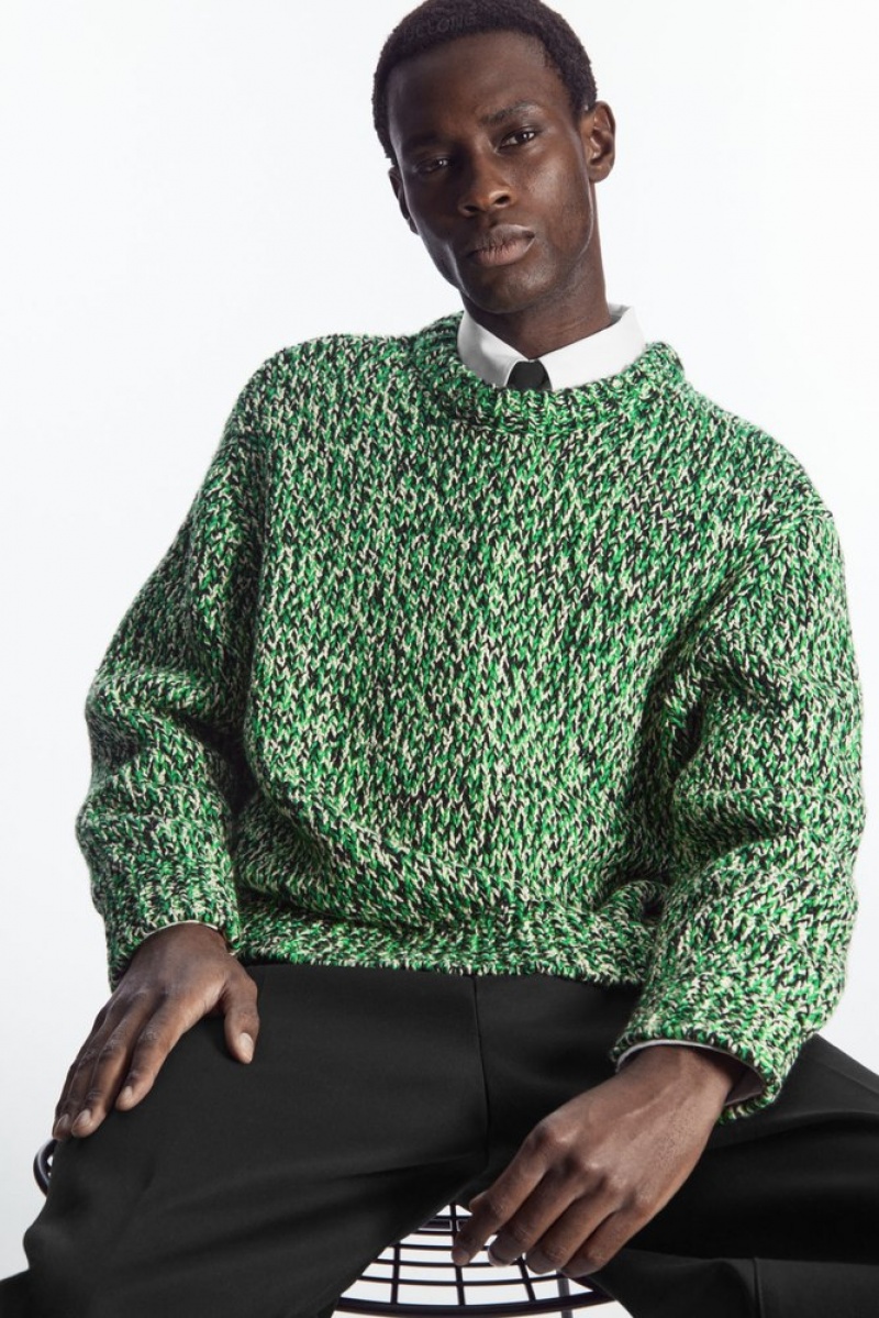 Green / Black / White COS Tri-Tone Wool Crew-Neck Sweater Sweaters & Cardigans | 018354-FTS