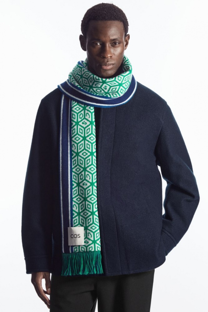 Green / Geometric COS Jacquard-Knit Wool Football Scarf Scarves | 349168-DNU