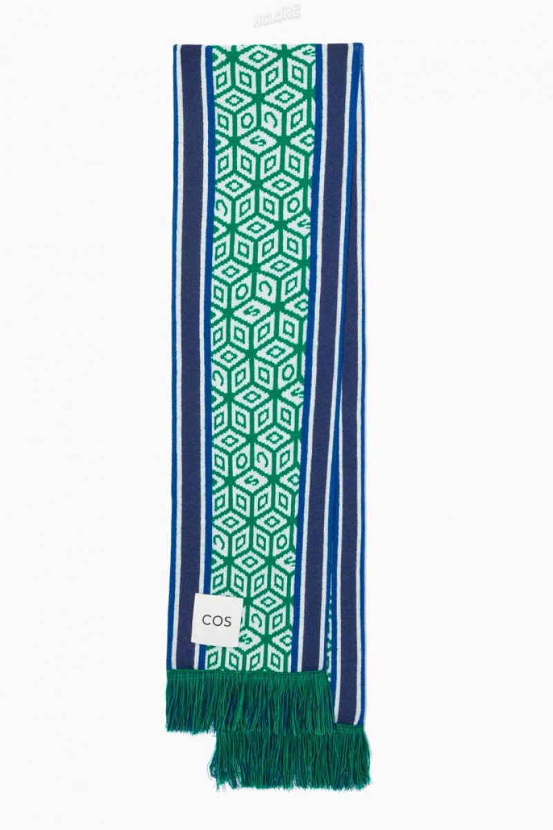 Green / Geometric COS Jacquard-Knit Wool Football Scarf Scarves | 349168-DNU