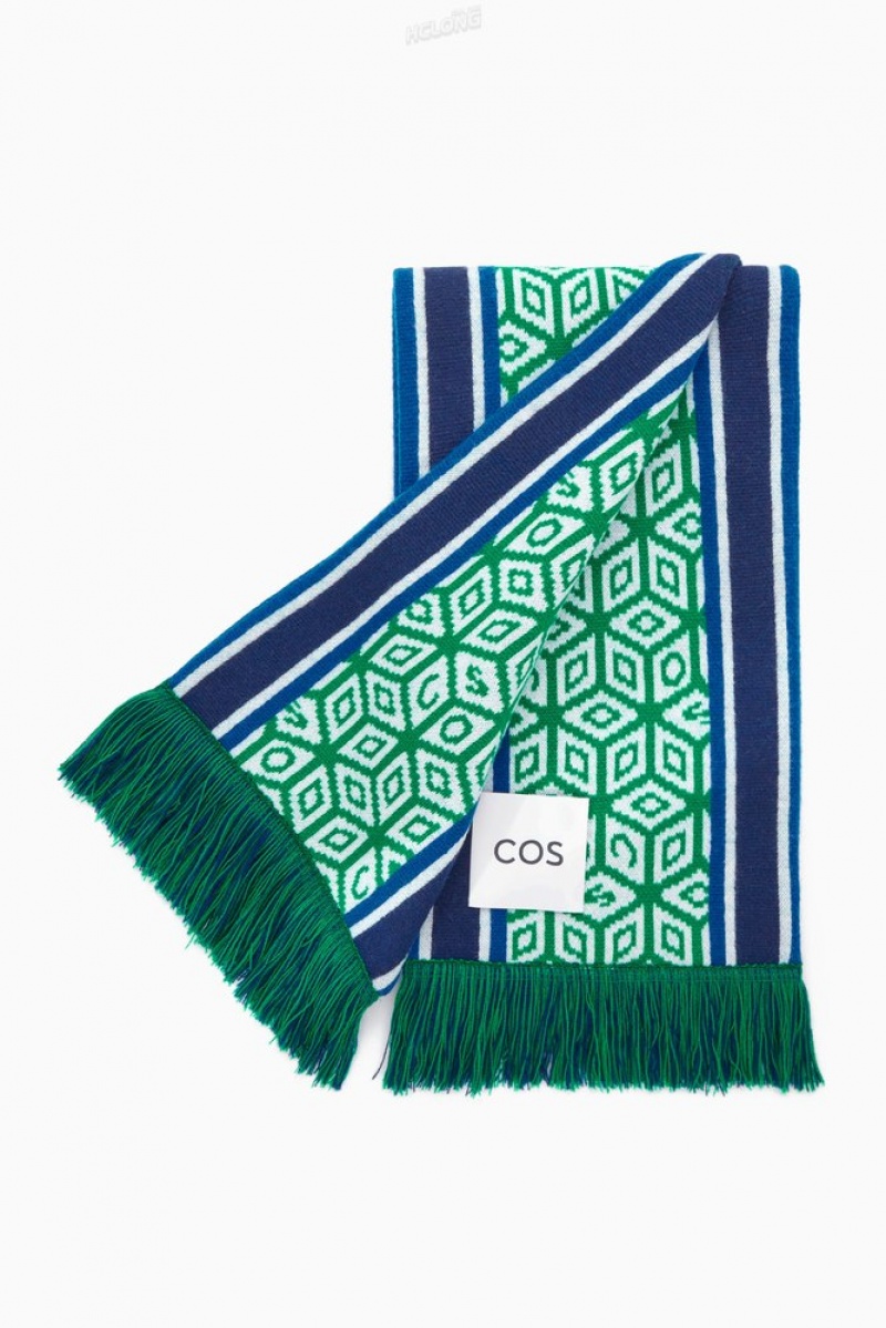 Green / Geometric COS Jacquard-Knit Wool Football Scarf Scarves | 349168-DNU