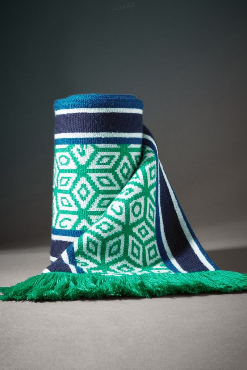 Green / Geometric COS Jacquard-Knit Wool Football Scarf Scarves | 349168-DNU