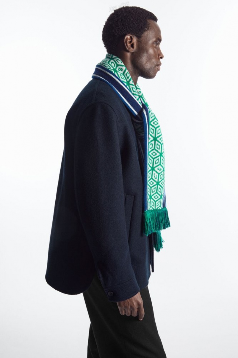 Green / Geometric COS Jacquard-Knit Wool Football Scarf Scarves | 349168-DNU