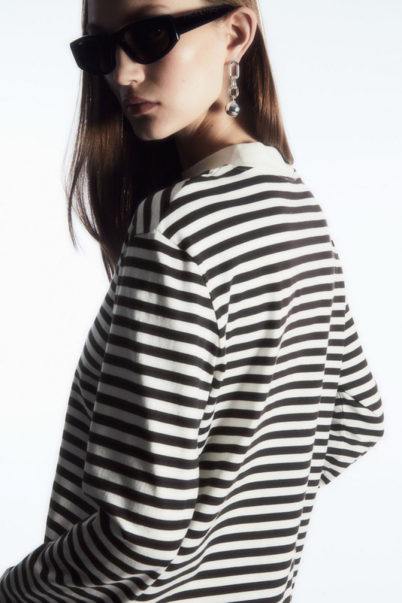 Green / Striped COS Long-Sleeved Mock-Neck T-Shirt T-shirts | 712456-LWO