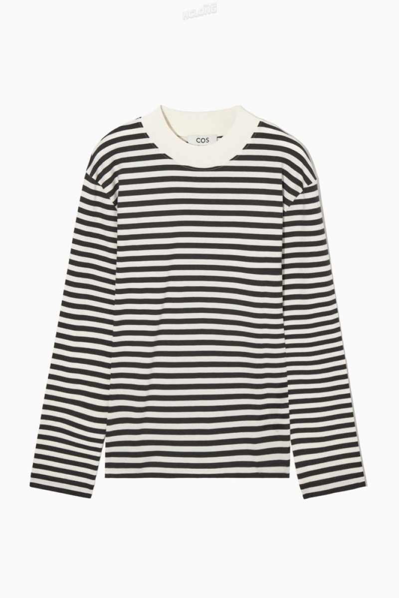 Green / Striped COS Long-Sleeved Mock-Neck T-Shirt T-shirts | 712456-LWO