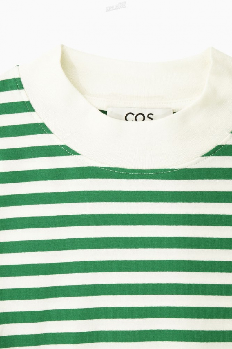 Green / Striped COS Long-Sleeved Mock-Neck T-Shirt T-shirts | 691485-YMS