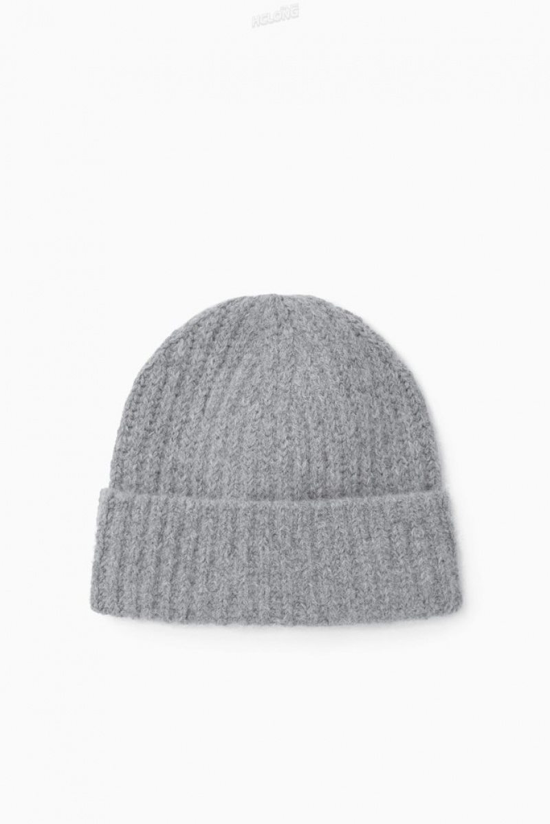 Grey COS Ribbed Alpaca-Blend Beanie Hats | 956170-MYX