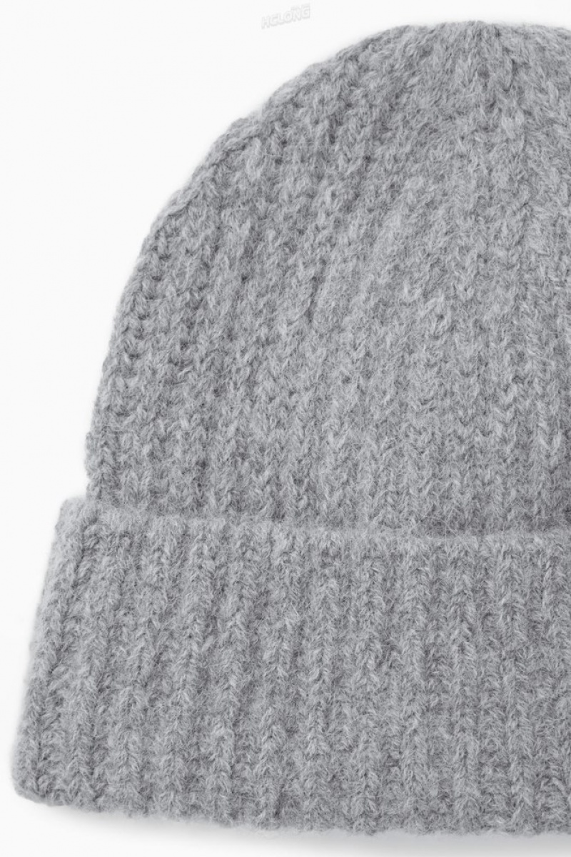 Grey COS Ribbed Alpaca-Blend Beanie Hats | 956170-MYX