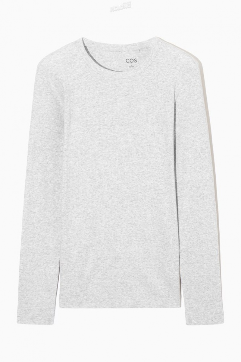 Grey COS Ribbed Jersey Long-Sleeved Top Tops | 460358-HXL