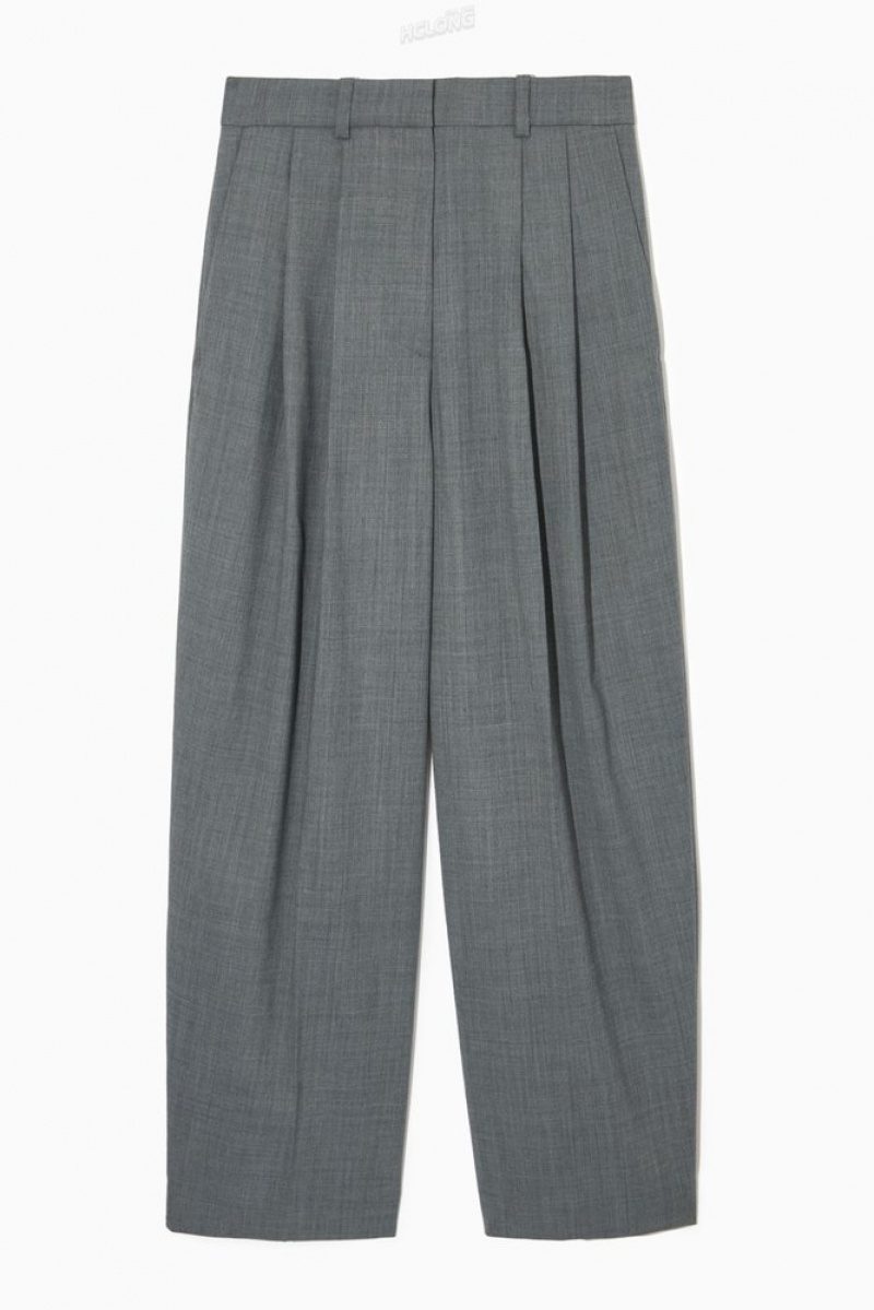 Grey COS Wide-Leg Tailored Wool-Blend Trousers Pants | 310946-PGI