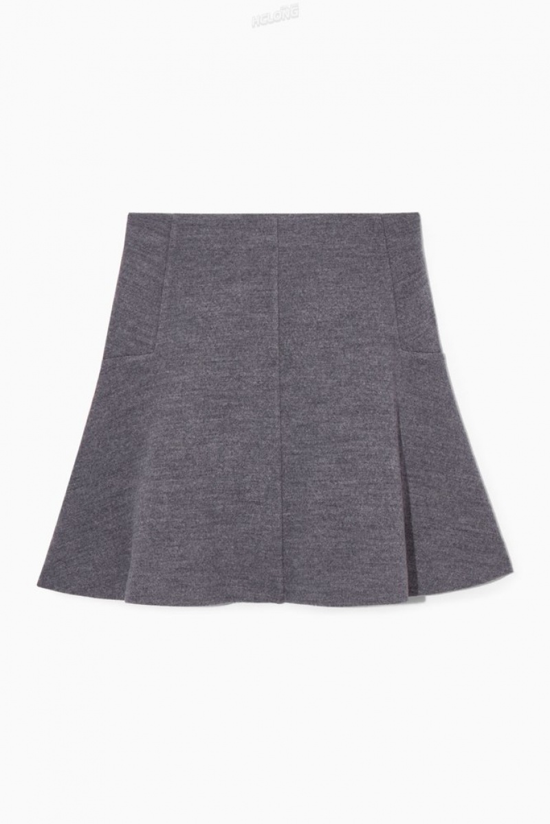 Grey MéLange COS Boiled-Wool Mini Skirt Skirts | 348970-CER